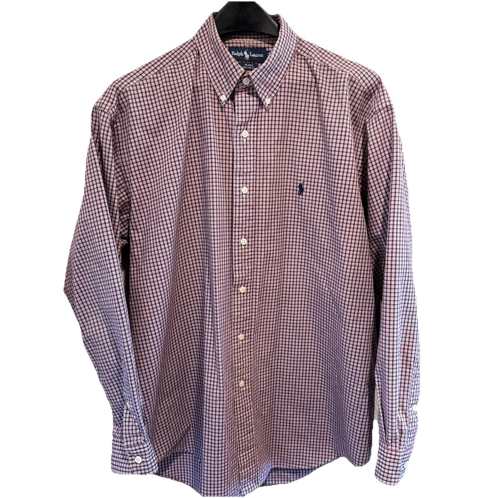 Ralph Lauren Blake Men's Sz L Blue Red Plaid Button Down Shirt 100% Cotton LS